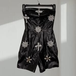 Fashion Nova Dolce Faux Leather Embellished Romper(Women’s XS)